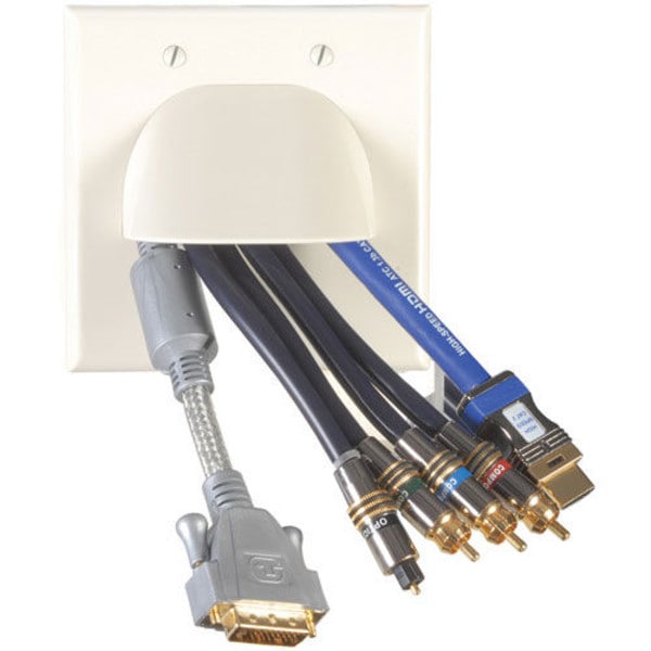 Main product image for Vanco Dual Gang Reversible Bulk Cable Wall Plate Almond 261-166